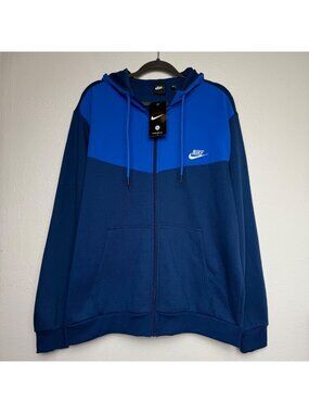 NWT Nike Mens Full-Zip Hoodie Blue/Navy Cotton Blend Drawstring Hood Sz 3XL